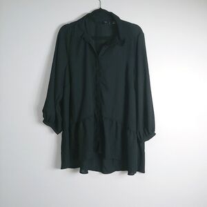 1X T Tahari Black Button Front Peplum Dress Blouse